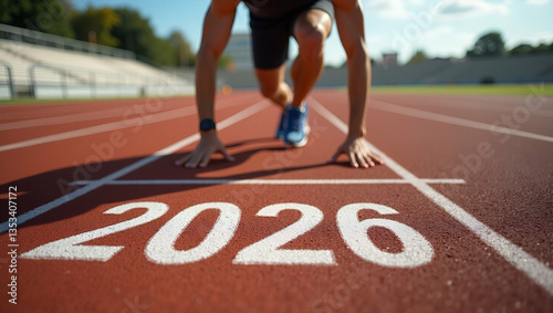 Happy New Year 2026: A Motivational Illustration of a Man on an Athletics Track, Symbolizing Success, Preparation, and New Year Goals for a Bright Future