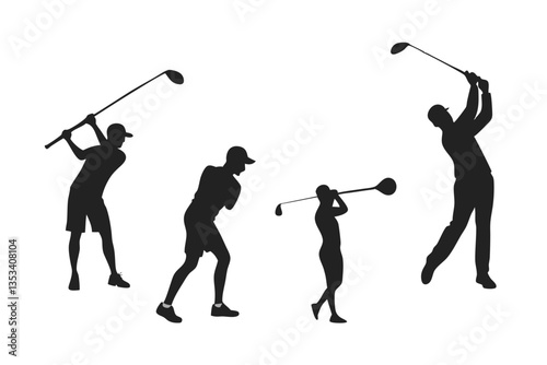set of Golf player silhouette vector illustration