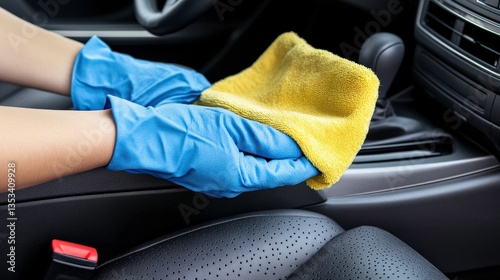 Deep Cleaning Car Interior with Vibrant Yellow Cloth