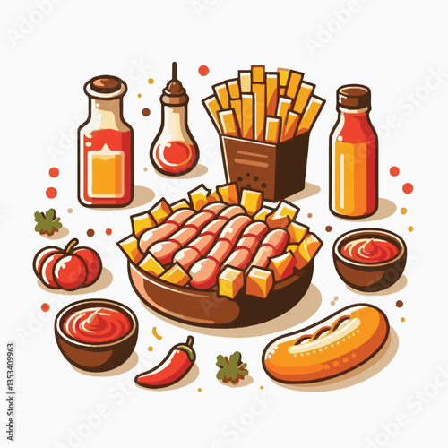 meal, sausage, currywurst, food, bratwurst, german, curry, pork, sauce, ketchup, lunch, fried, meat, dinner, snack, spicy, wurst, hot, fast, dish, plate, grill, spice, wooden, roasted, background, tas