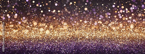 Luxurious gold and purple abstract glitter bokeh in a festive design.