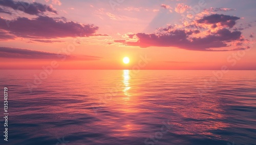 Serene sunset over tranquil ocean horizon