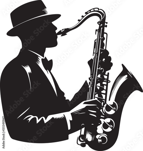 Jazz Saxophone Silhouette – Classic Musical Art for Jazz Lovers