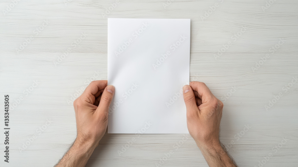 person holding blank sheet of paper with both hands, conveying sense of anticipation or person holding blank sheet of paper with both hands, conveying sense of anticipation or
