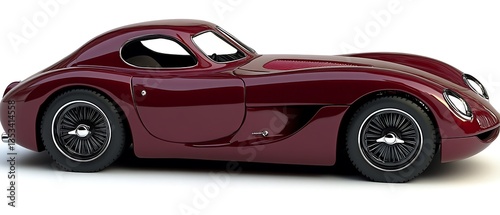 An elegant maroon sports car rendered in a detailed three dimensional view