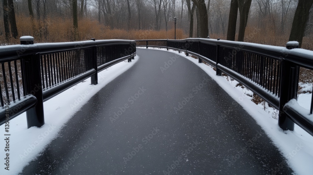 Obraz premium Winter park path winding through snow