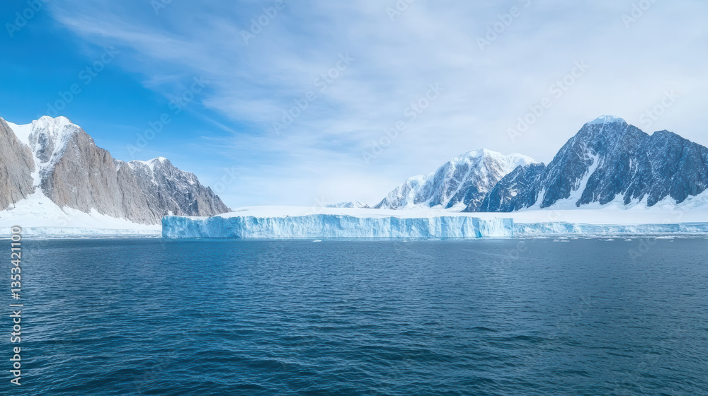 Majestic glaciers and mountains reflect in calm waters, showcasing nature beauty Majestic glaciers and mountains reflect in calm waters, showcasing nature beauty