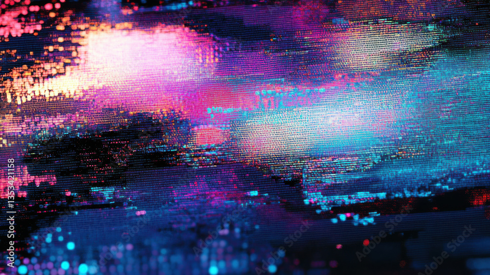 Fototapeta premium Digital glitch effect with distorted colorful pixels, cyberpunk aesthetic