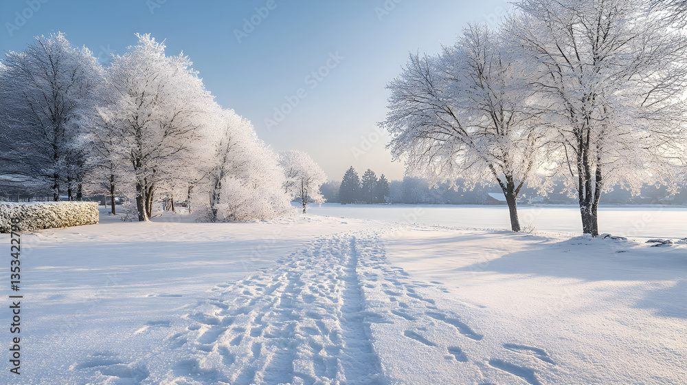 Enchanting Winter Wonderland: A Walk Through the Snow-Covered Landscape and Frozen Lakes Under a Pale Blue Sky Enchanting Winter Wonderland: A Walk Through the Snow-Covered Landscape and Frozen Lakes Under a Pale Blue Sky