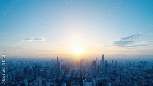 Fototapeta Naklejka Na Ścianę i Meble -  breathtaking city skyline at sunrise, showcasing tall buildings and vibrant sky