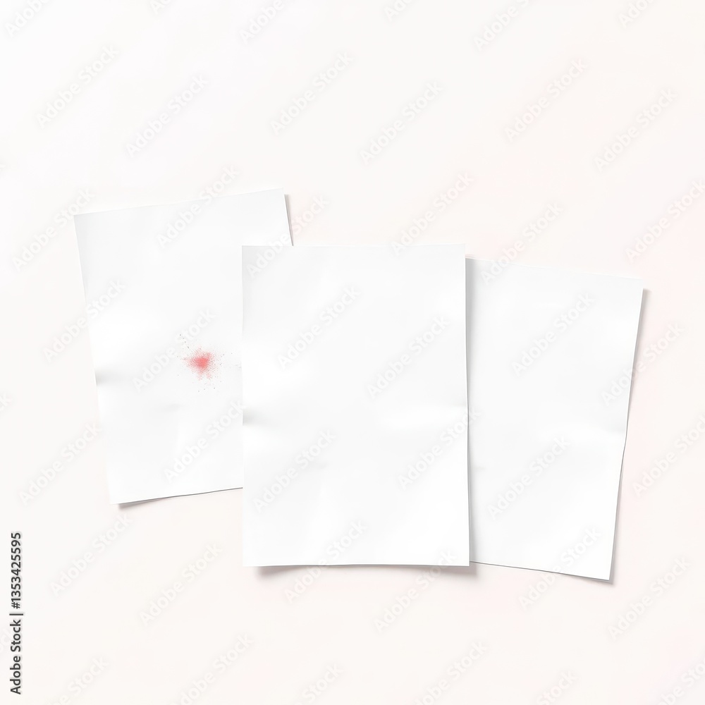 Three blank sheets of paper, various sizes and angles on a neutral background, design, simple, documents Three blank sheets of paper, various sizes and angles on a neutral background, design, simple, documents