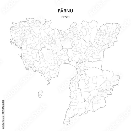Geopolitical Vector Map of Pärnu County (Estonia) with Municipalities (Omavalitsused), and Settlements (Asulad) Administrative Subdivisions as of 2025 - Estonia
