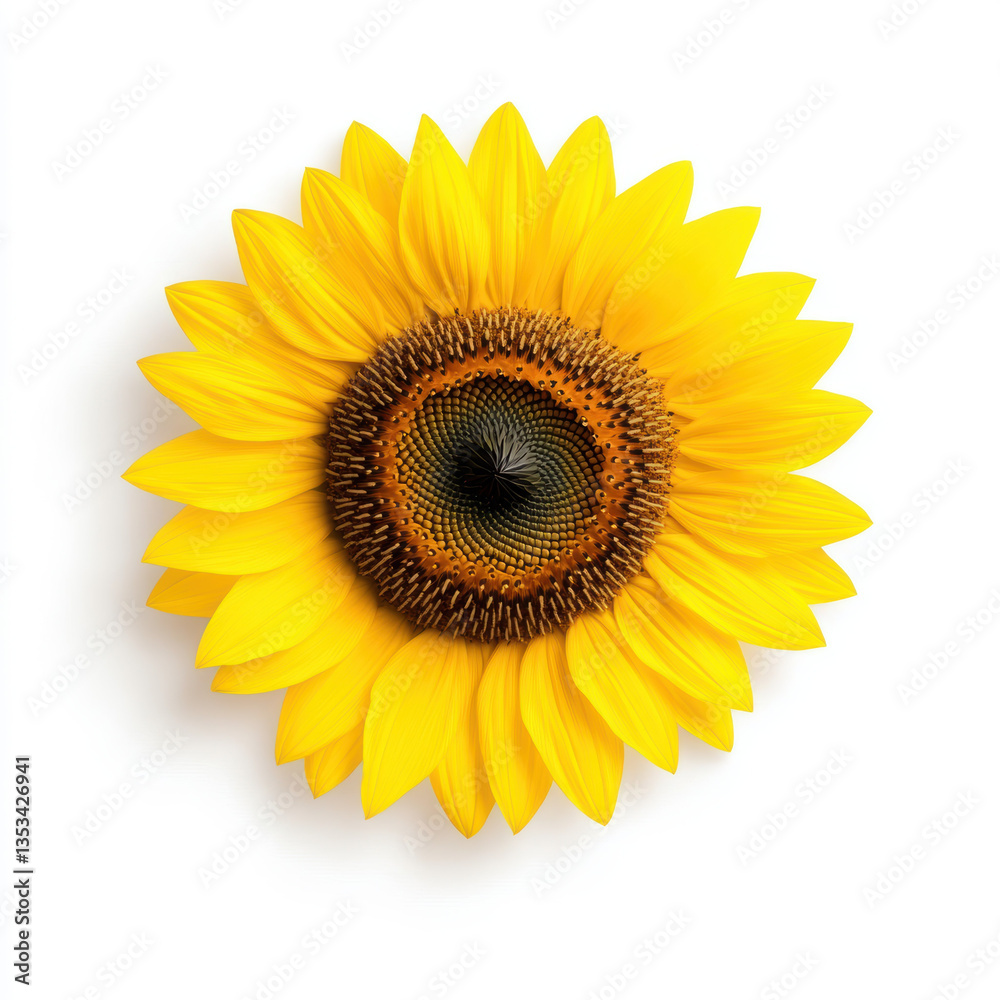 Fototapeta premium single sunflower with bright yellow petals on white background