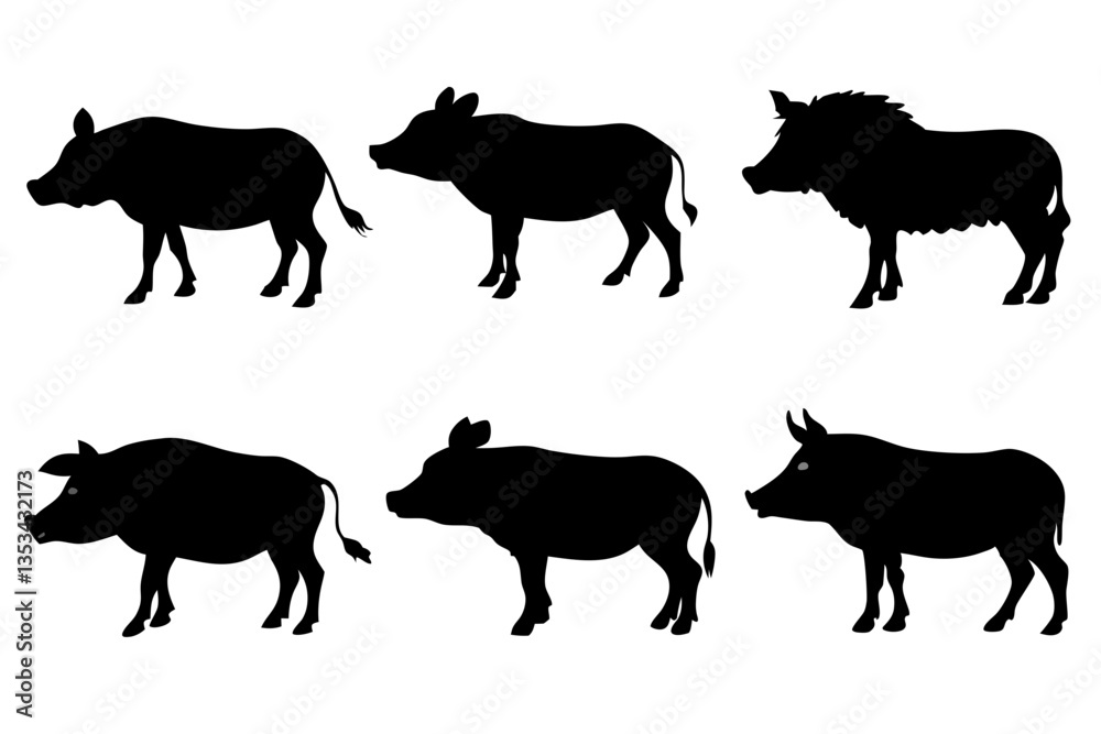 Fototapeta premium set of Warthog silhouette vector illustration