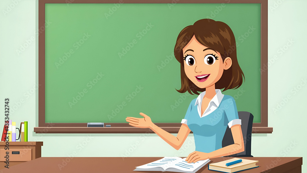 Engaging Cartoon Female Teacher: Cute Flat Vector Illustration for Educational Materials and Classroom Content - Perfect for School-Related Projects Engaging Cartoon Female Teacher: Cute Flat Vector Illustration for Educational Materials and Classroom Content - Perfect for School-Related Projects