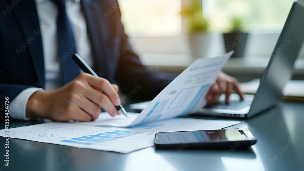 Fototapeta premium Streamlined Tax Payment Processes: Businessman Filing Corporate & Personal Income Tax Returns Online