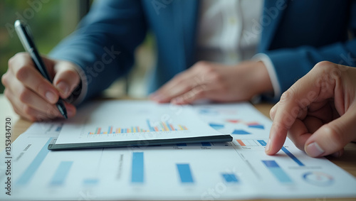 Wallpaper Mural Flat Close up of business people working with business document. concept as Close up of professionals analyzing business document highlighting teamwork collaboration and focus on goals in  Simple flat Torontodigital.ca