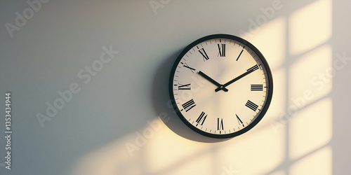 Wallpaper Mural Elegant Wall Clock with Roman Numerals Casting Shadows in Soft Winter Light Enhancing a Cozy Indoor Atmosphere for Timepiece Lovers Torontodigital.ca