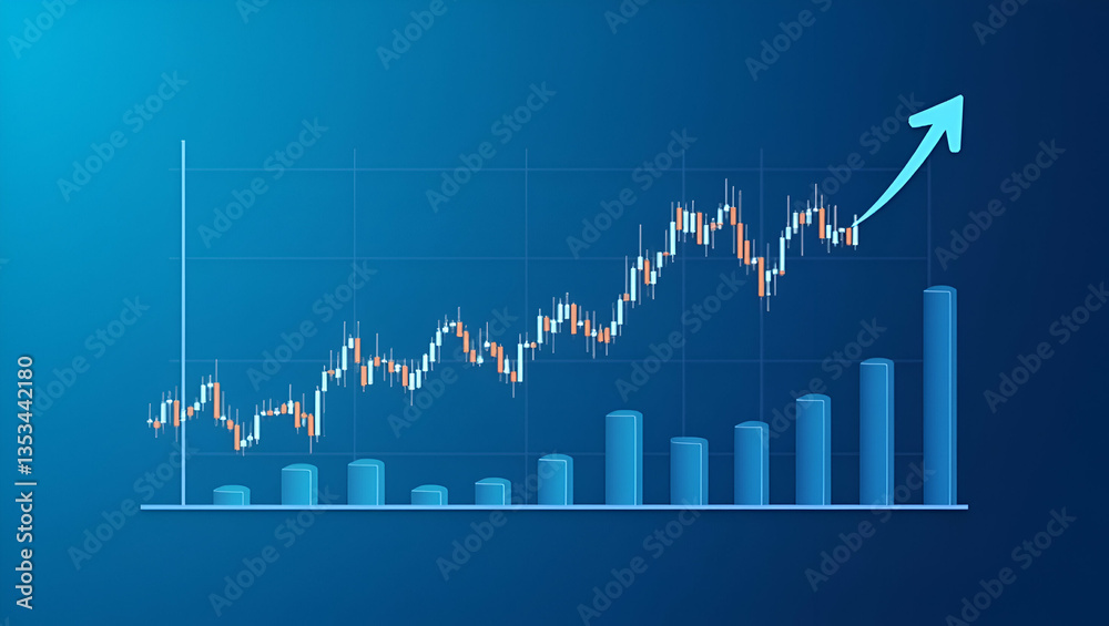 Fototapeta premium Flat Investment chart for stock market showing business candle chart with bullish trends on a blue background including trading schedule in vector EPS 10 format concept as Investment chart for stock m