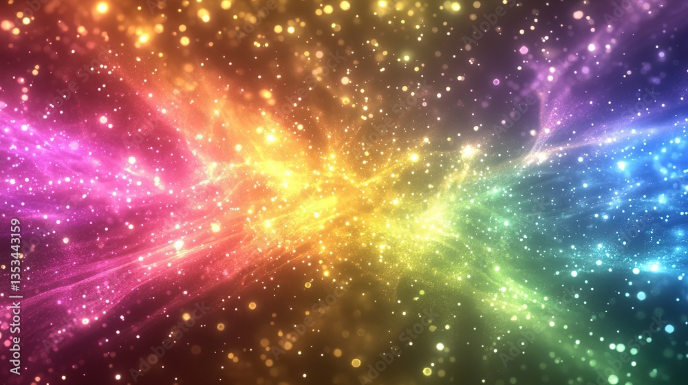 Fototapeta premium Mesmerizing aurora flare spectrum background with iridescent shimmering light, featuring neon waves of cyan, magenta, purple, and golden hues, creating a celestial and futuristic glow.