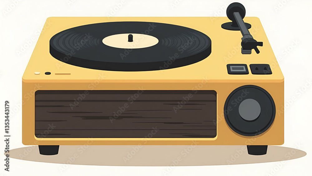 Fototapeta premium Retro Style 2D Cartoon Clipart of a Vintage Vinyl Record Player - Perfect Nostalgia-Themed Flat Art for Creative Designs and Smart Business Projects
