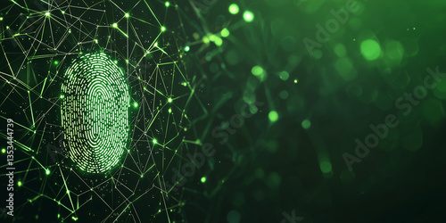 Green Digital Fingerprint on a Futuristic Network Background Representing Security and Identity Technology in a High-Tech Environment