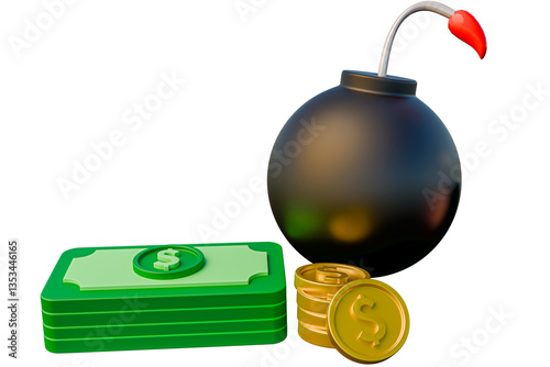  3d render, realistic 3d, on dollar price crash 3d render, transparent background