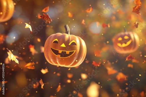 Floating Jack-o'-lanterns in Autumnal Leaves (1) photo