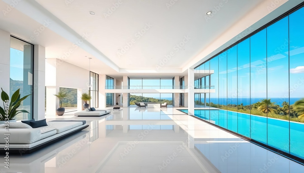 Expansive modern villa, minimalist architecture, clean lines, abundant natural light, windows, dwelling Expansive modern villa, minimalist architecture, clean lines, abundant natural light, windows, dwelling