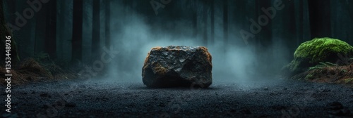 Mystical Stone in a Foggy Forest photo