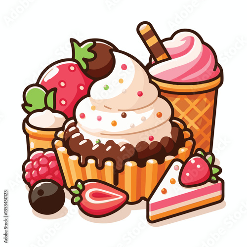 dessert, food, delicious, sweet, chocolate, cake, background, fruit, isolated, cream, bakery, gourmet, snack, celebration, vintage, colorful, decoration, pastry, restaurant, vector, summer, fresh, ico