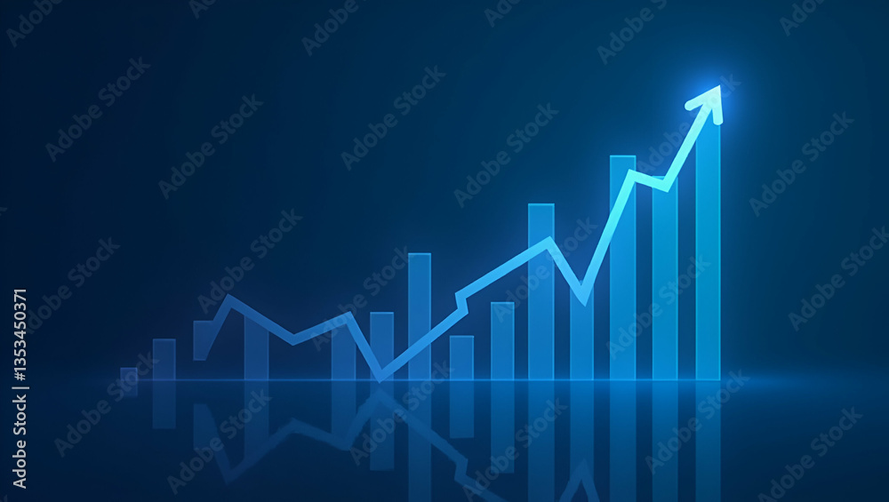 Flat Widescreen Abstract Financial Graph: Uptrend Line & Bar Chart Illustrating Stock Market Growth on Blue Background - A Cute Vector Illustration for Smart Business Insights Flat Widescreen Abstract Financial Graph: Uptrend Line & Bar Chart Illustrating Stock Market Growth on Blue Background - A Cute Vector Illustration for Smart Business Insights
