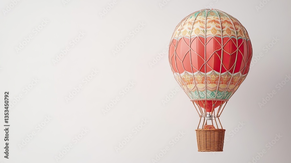 Naklejka premium A decorative colorful hot air balloon floating against a white background