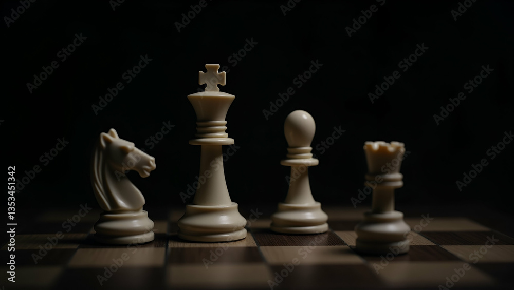 King and Knight Chess Setup on Dark Background: Power and Strategy in Classic Game Representation King and Knight Chess Setup on Dark Background: Power and Strategy in Classic Game Representation
