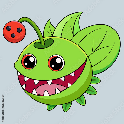 A funny green cartoon apple character with a happy smile, isolated vector fruit illustration