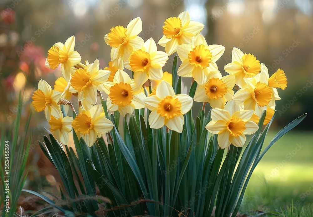 vibrant yellow daffodils in a serene garden during springtime blooming in a flower bed vibrant yellow daffodils in a serene garden during springtime blooming in a flower bed