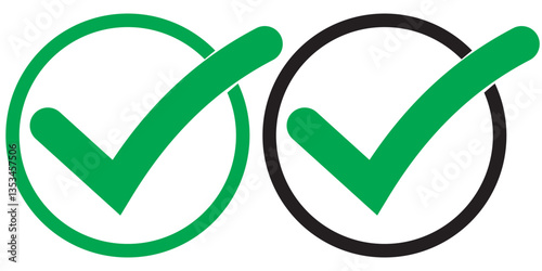 Green check mark, red cross mark icon set. Isolated tick symbols, checklist signs, approval badge. Flat and modern checkmark design, vector illustration