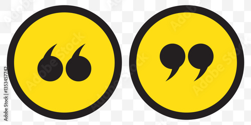 Black on yellow circle quotation mark, quote symbol icon vector illustration, double quotation mark isolated on Transparent background. EPS 10.