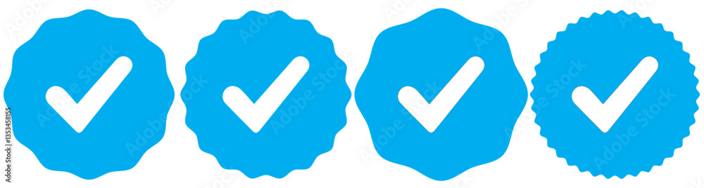Obraz premium Verified badge icon tick symbol vector approved check mark icon. Blue green checkmark icons - Certificate badge Quality certify icon