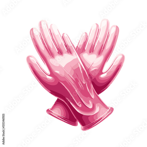 Crossed pink rubber gloves symbolizing cleaning and protection