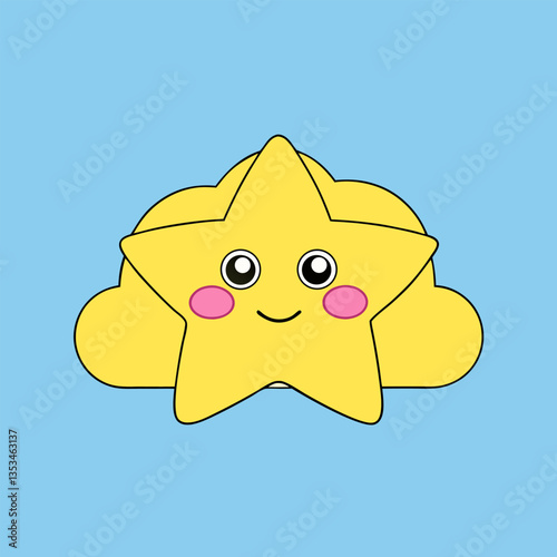 A bright yellow star playing peekaboo behind a fluffy cloud, bringing a playful and cheerful touch to celestial-themed designs. Perfect for cute, whimsical, and dreamy artwork