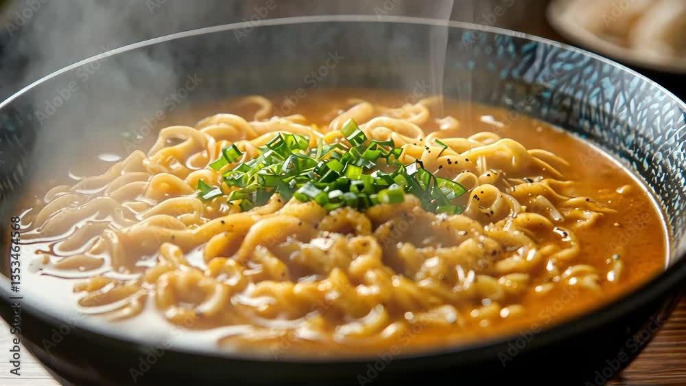 Ramen Quick Meal, Fragrant bowl of steaming hot curry udon noodles