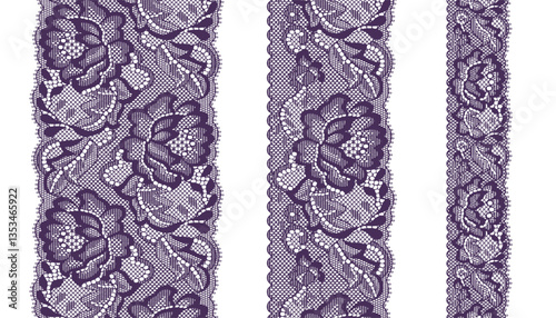 Three strips of purple lace, each with a distinct width