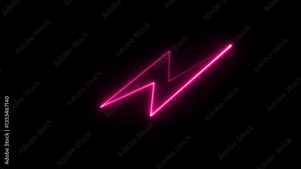 Thunderbolt icon glowing neon animation black background. Thunderbolt icon glowing neon animation black background.