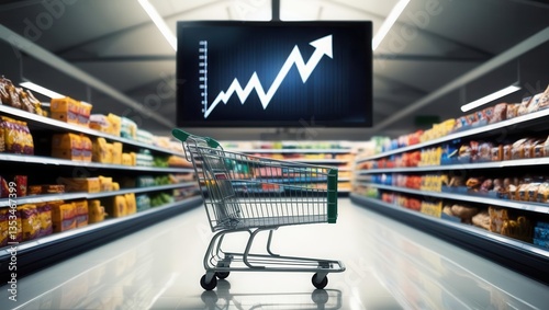 Market analysis trends grocery store data visualization retail environment eye-level view