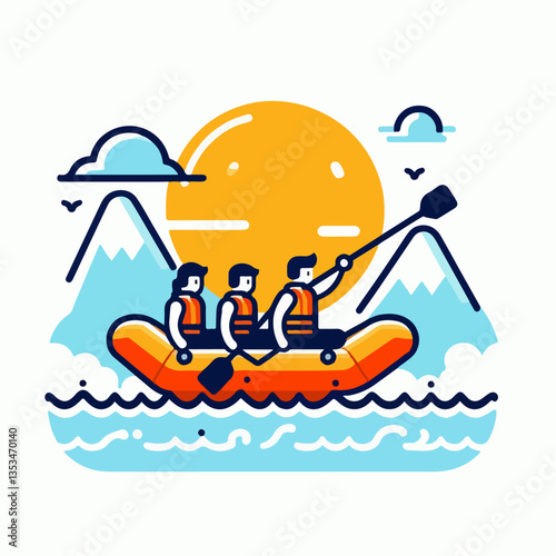white water rafting vector illustration