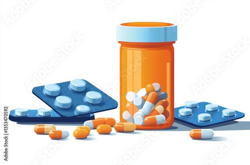 Orange Pill Bottle and Blister Packs Illustration for National Check Your Meds Day