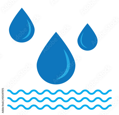 Water Drops Blue drops, raindrops, splash, sea waves, pouring water, icons and design elements. Flat droplet logo shapes collection.