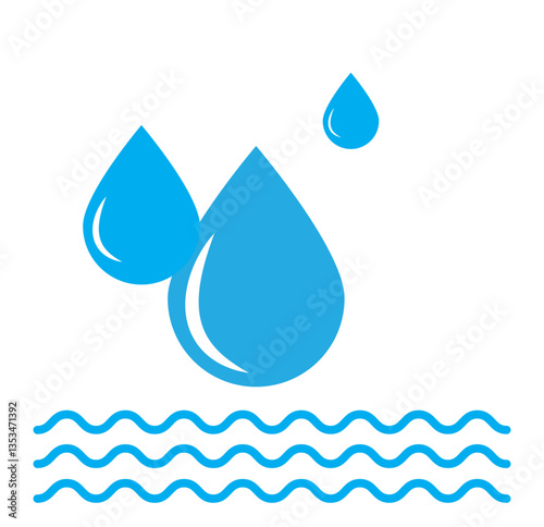 Water Drops Blue drops, raindrops, splash, sea waves, pouring water, icons and design elements. Flat droplet logo shapes collection.