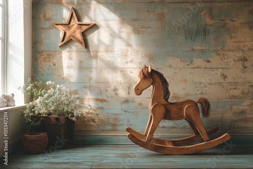 Vintage Rocking Horse Antique Toy in Nostalgic Children's Room